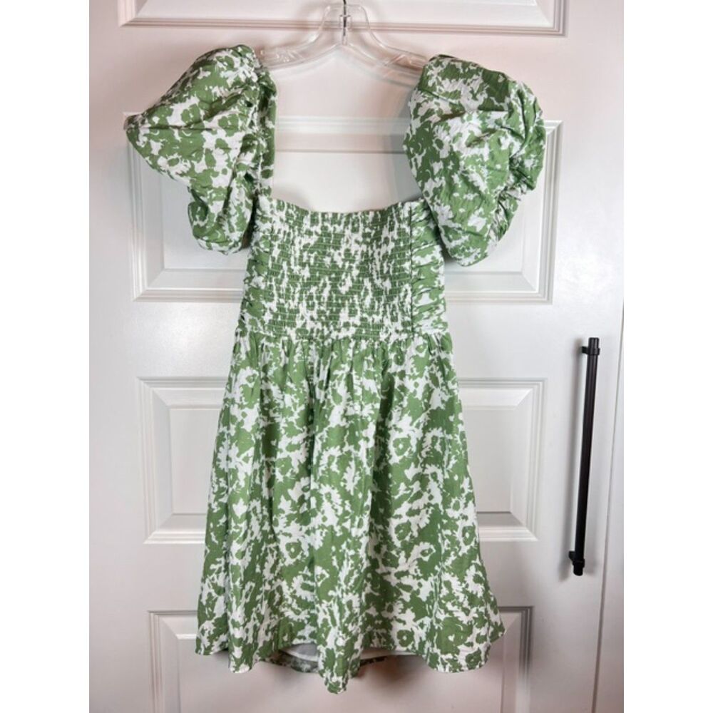 Abercrombie & Fitch Emerson Green Floral Puff Sleeve Mini Dress Size Medium - Picture 3 of 6